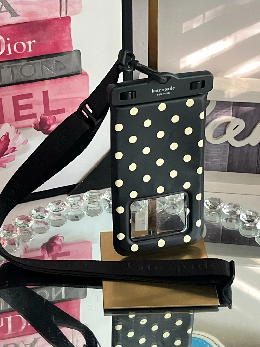 kate spade Black and White Polka Dot Waterproof Phone Pouch